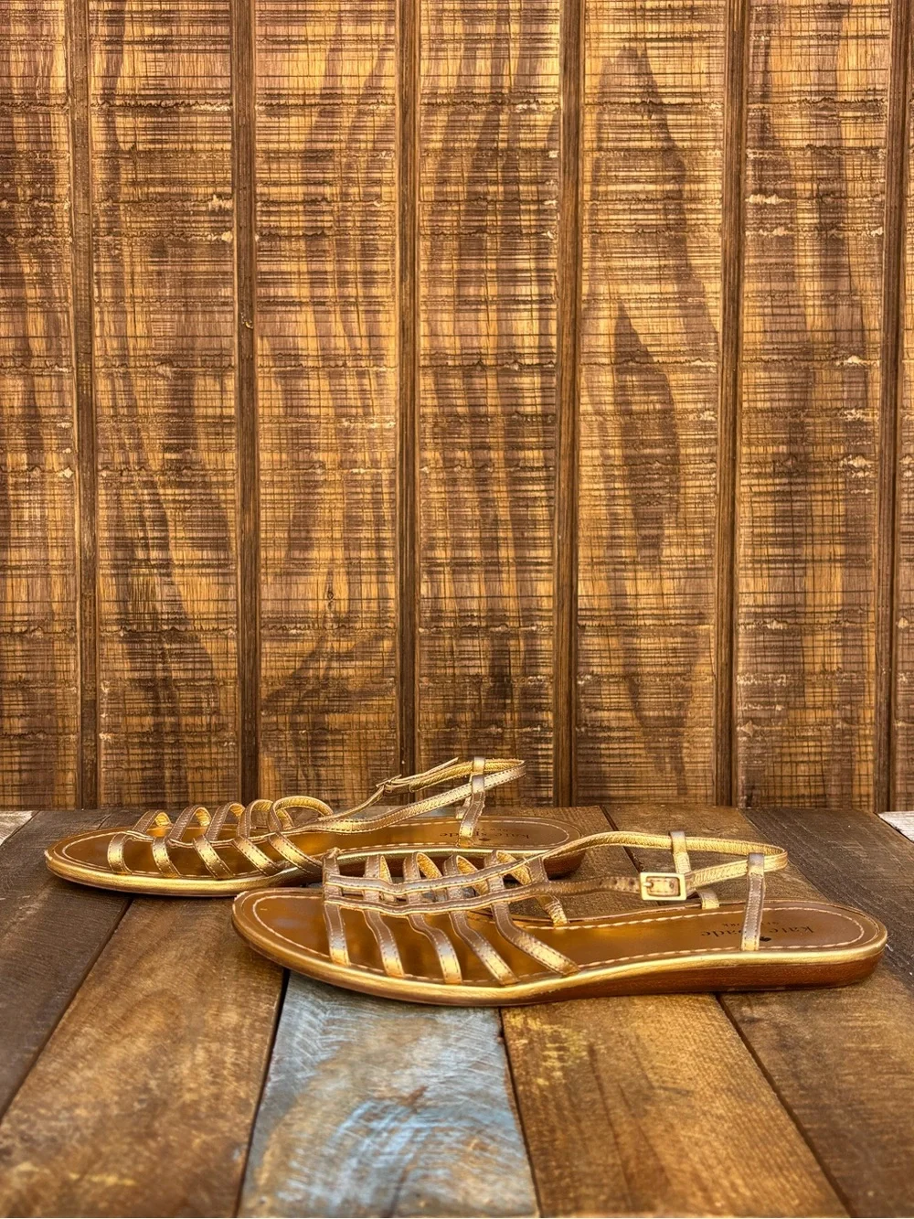 Kate Spade Gold Strappy Flat Sandals